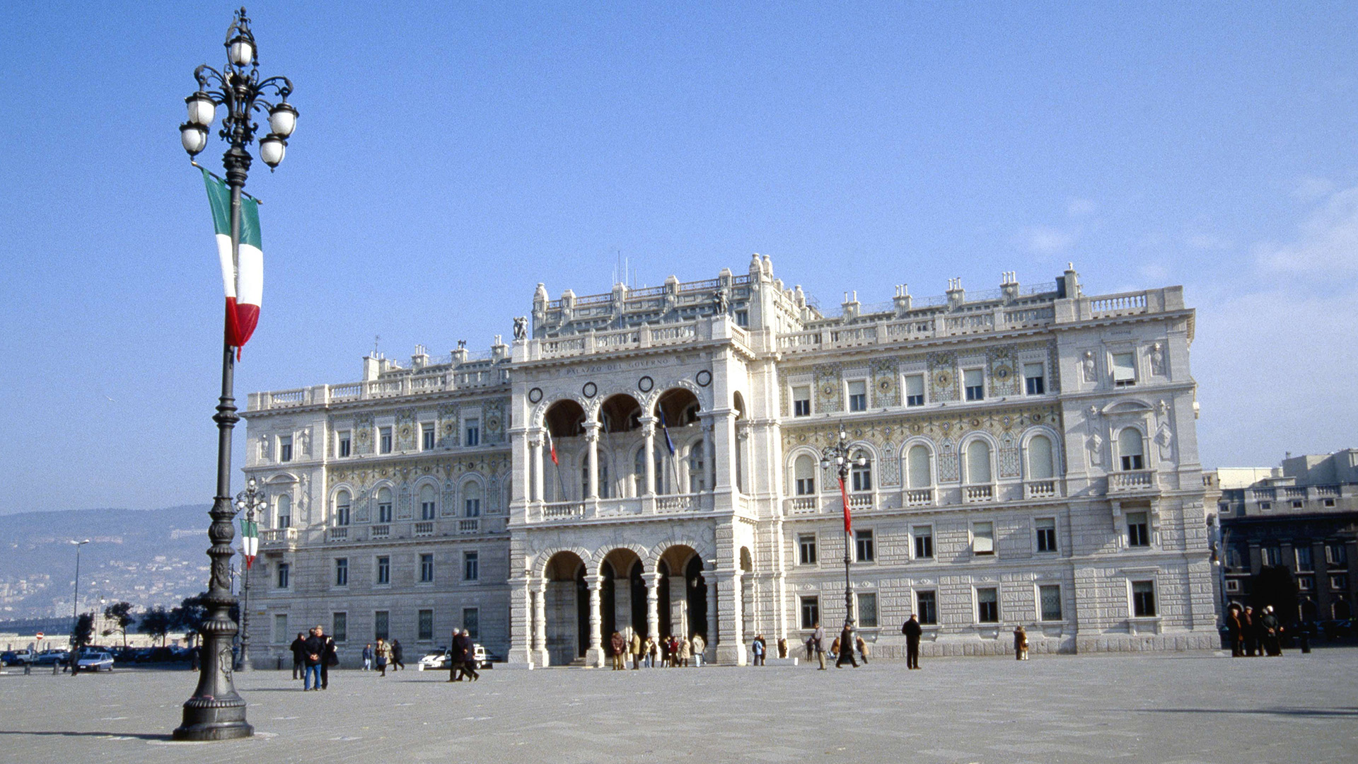 The great lampposts return to the Piazza Unità d'Italia in Trieste.